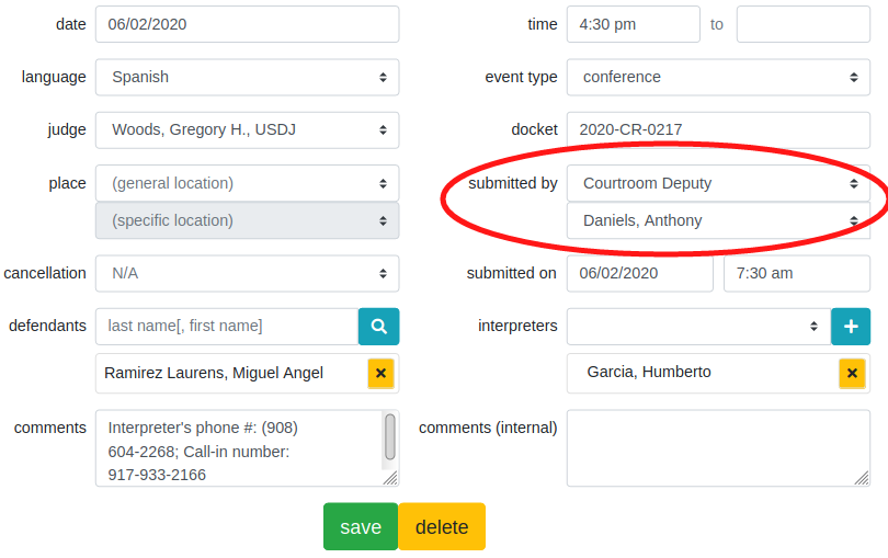 the submitter form controls are two select elements: one for the Hat and one for the Person